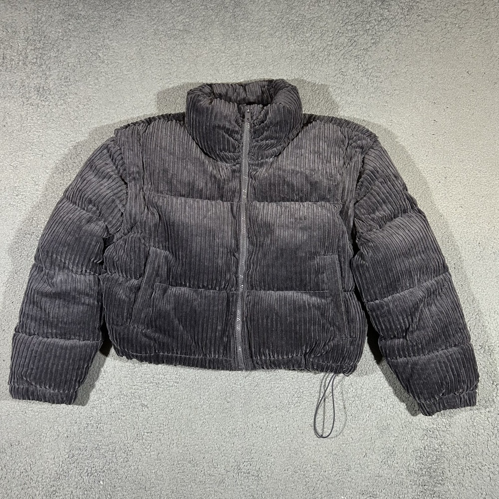 7 For All Mankind Gray Corduroy Puffer Cropped Jacket Women's Medium